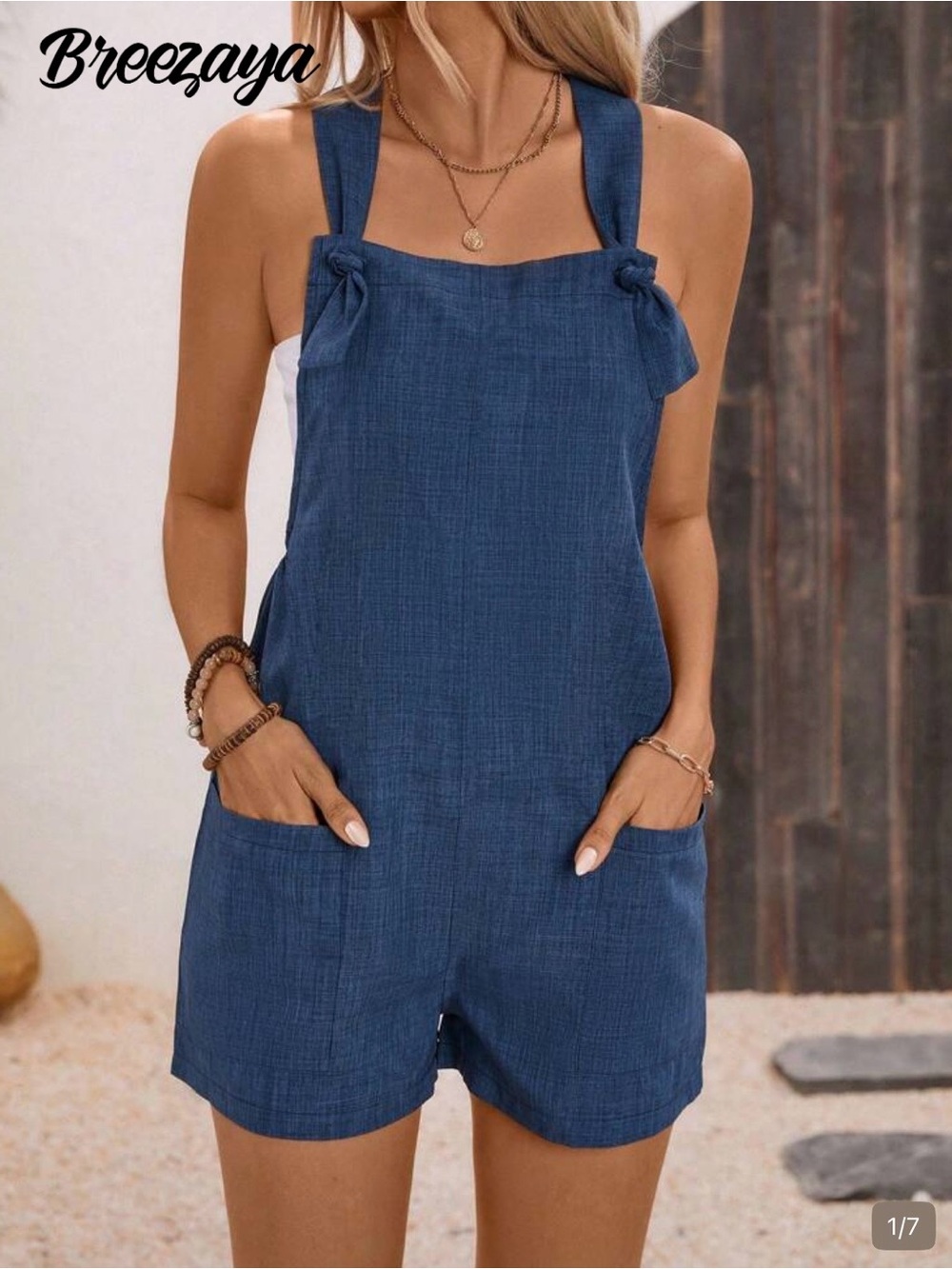Women's Blue Sleeveless blue Short Overalls